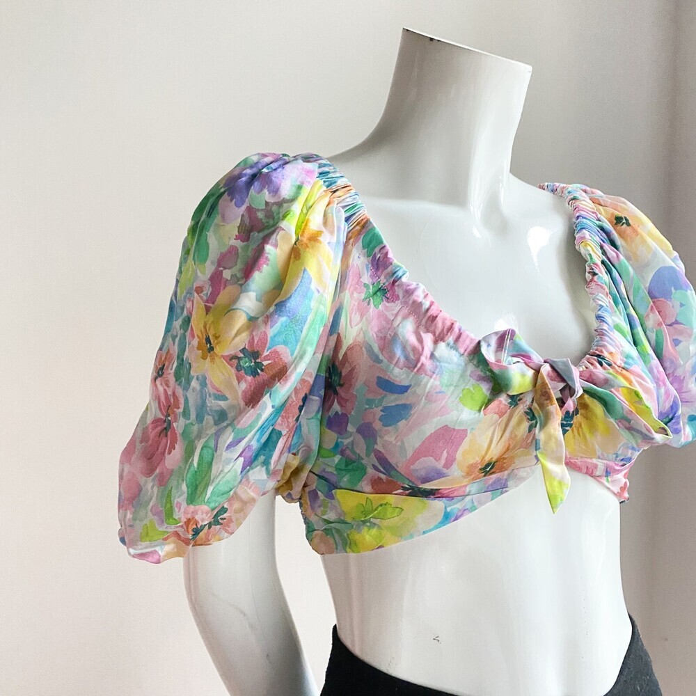 For Love and Lemons Colourful Puff Sleeve Crop Top S - Picture 6 of 13